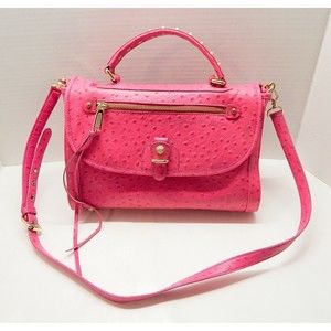 Rebecca Minkoff Pink Ostrich Top Handle Satchel Bag Purse Crossbody Studded